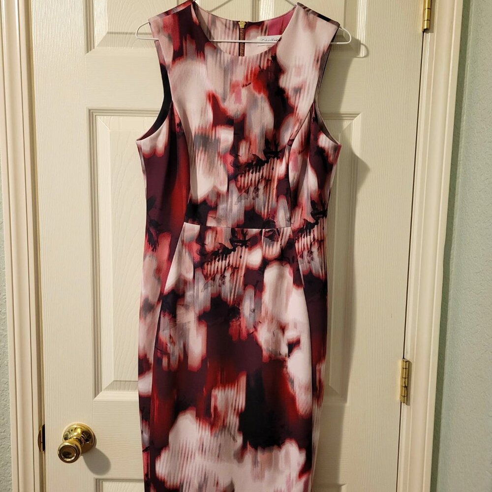 Calvin Klein Sleeveless Scuba Sheath Dress, Blurred Pink Floral Print - Size 10